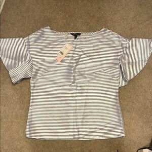 Banana Republic White and Gray Boxy Blouse with Bell Sleeves